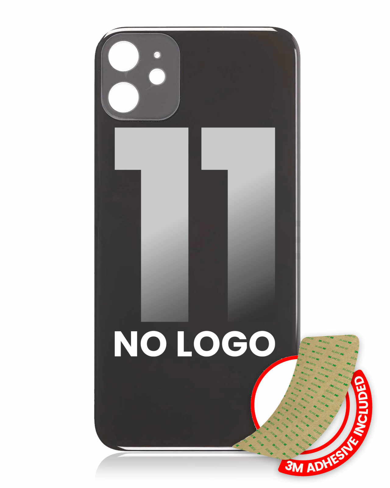 Back Glass With 3M Adhesive For iPhone 11 (No Logo / Large Camera Hole) (Black)