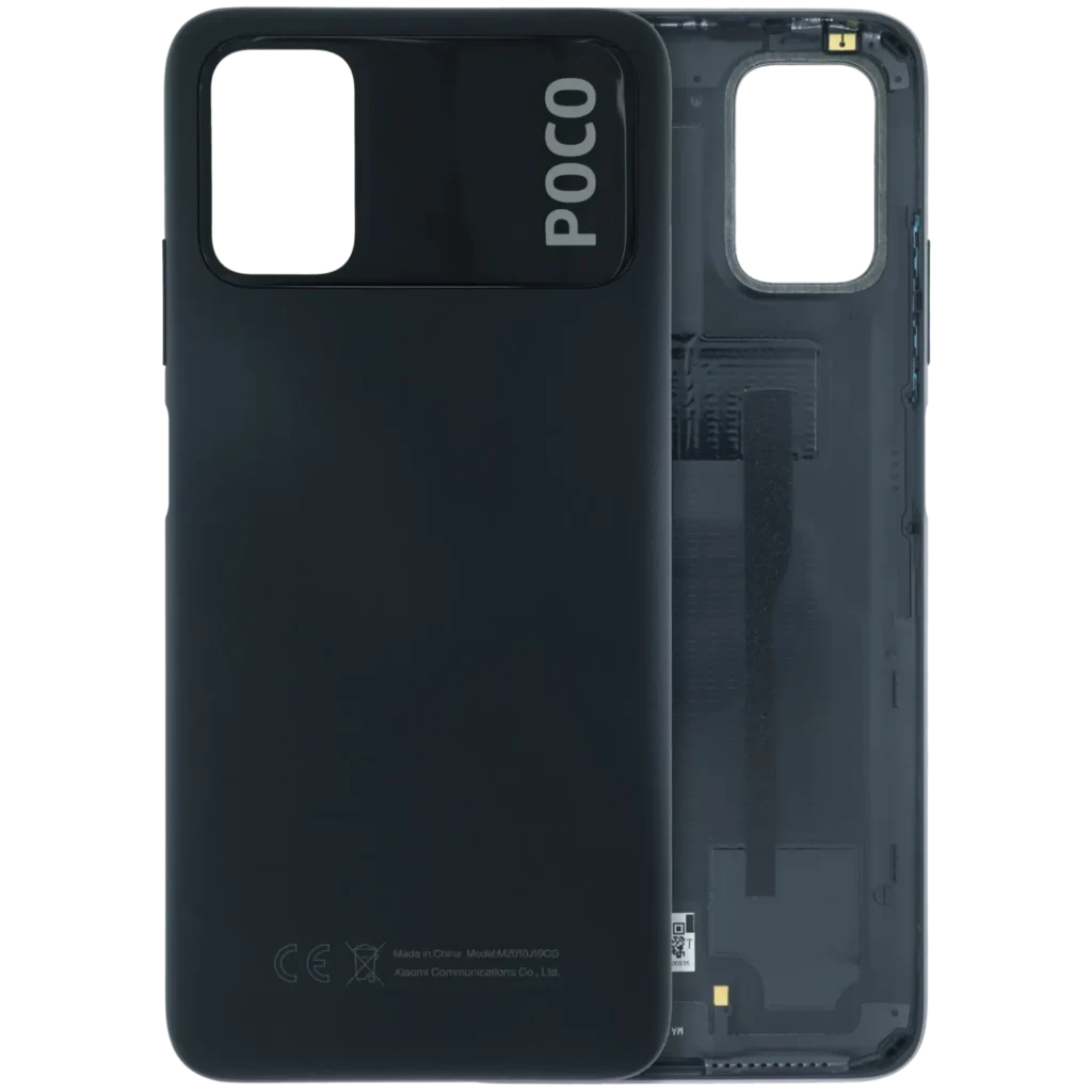 Back Cover Glass Without Camera Lens For Xiaomi Poco M3 (Genuine) (Black)