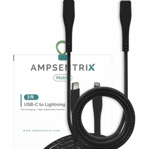 AmpSentrix Matrix Lightning to USB-C Cable (Non-MFI) (1m, 3ft) (Black)