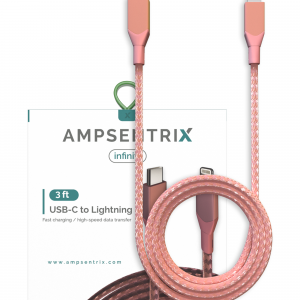 AmpSentrix Infinity Lightning to USB-C Cable (Non-MFI) (1m, 3ft) (Pink)