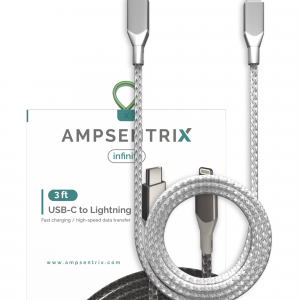 AmpSentrix Infinity Lightning to USB-C Cable (Non-MFI) (1m, 3ft) (Silver)