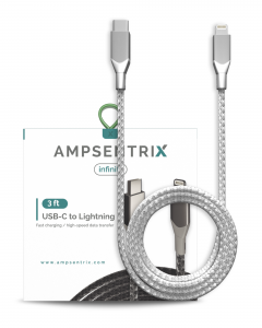 Non-MFI Lightning To USB Type C Cable (AmpSentrix) (Infinity) (Silver)