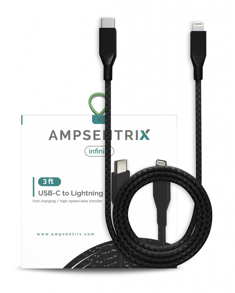 Lightning To USB Type C Cable (Non-MFI) (1 m / 3 ft) (AmpSentrix Infinity) (Black)