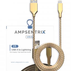 AmpSentrix Infinity USB-A to Lightning Cable (Non-MFI) (1m, 3ft) (Gold)