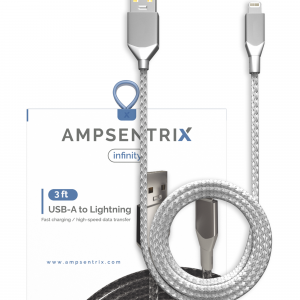 AmpSentrix Infinity USB-A to Lightning Cable (Non-MFI) (1m, 3ft) (Silver)