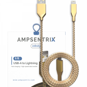 AmpSentrix Infinity USB-A to Lightning Cable (Non-MFI) (2m, 6ft) (Gold)