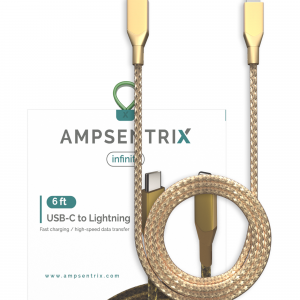 AmpSentrix Infinity USB-C to Lightning Cable (Non-MFI) (2m, 6ft) (Gold)