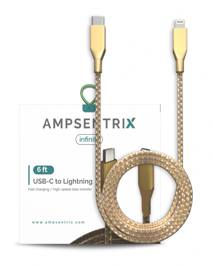 AmpSentrix Infinity USB-C to Lightning Cable (Non-MFI) (2m, 6ft) (Gold)