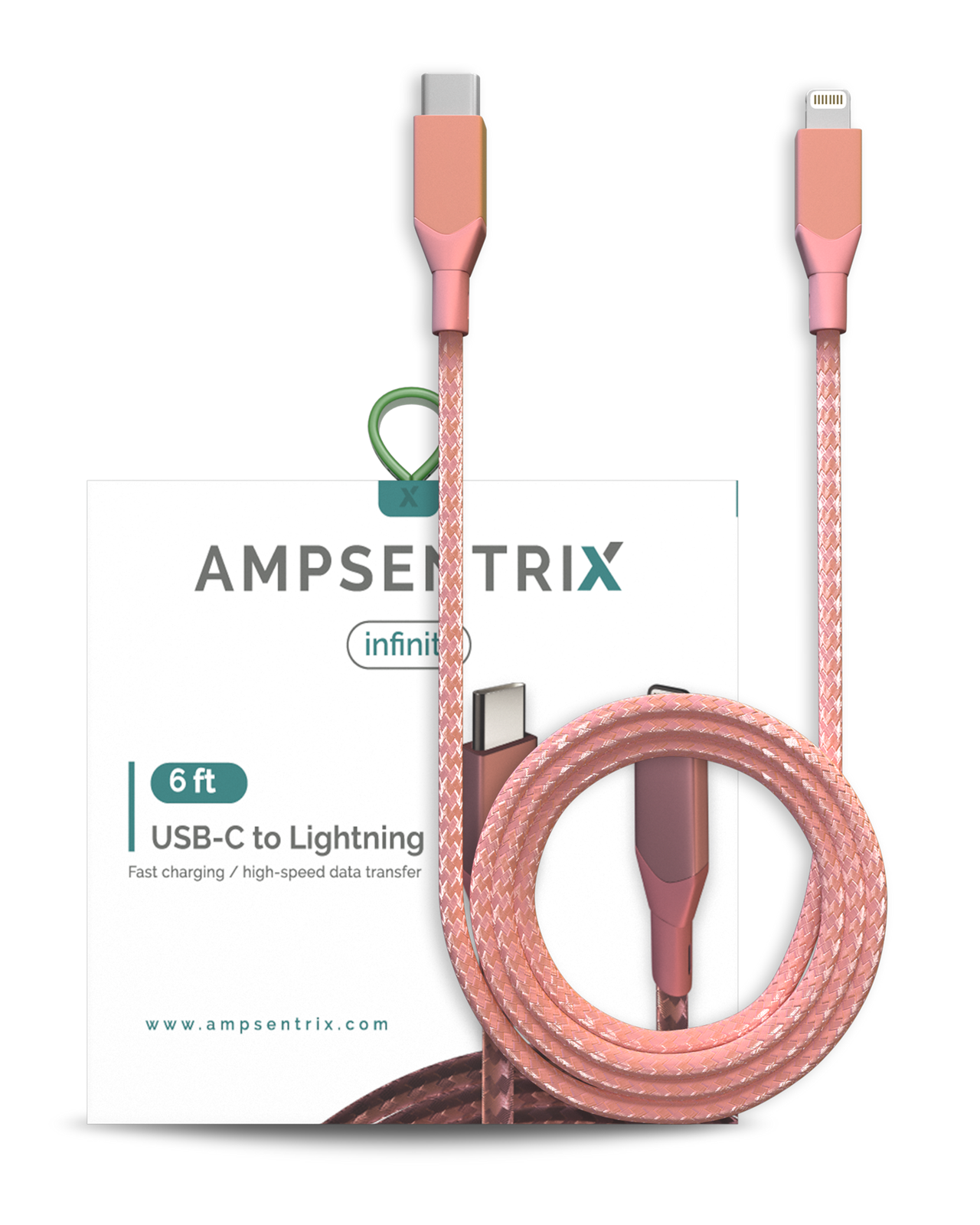 USB Type C To Lightning Cable (Non-MFI) (1.8 m / 6 ft) (AmpSentrix Infinity) (Pink)