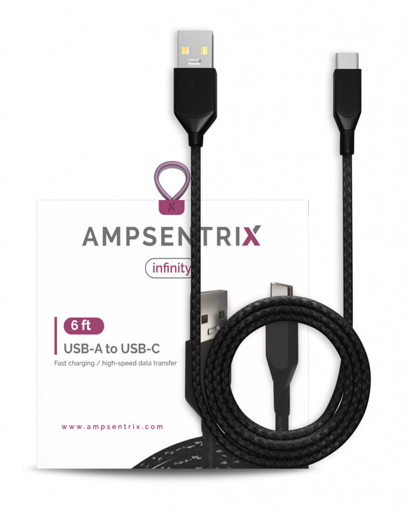 AmpSentrix Infinity USB-C to USB-A Cable (2m, 6ft) (Black)