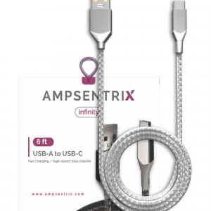 AmpSentrix Infinity USB-C to USB-A Cable (2m, 6ft) (Silver)