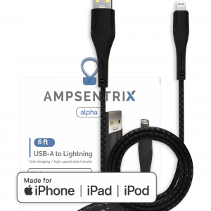 AmpSentrix Alpha Lightning to USB-A Cable (MFI) (2m, 6ft) (Black)