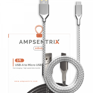 Micro USB To USB Type A Cable (AmpSentrix) (Infinity) (Silver)