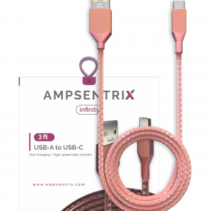 AmpSentrix Infinity USB-C to USB-A Cable (1m, 3ft) (Pink)