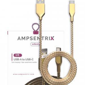 AmpSentrix Infinity USB-C to USB-A Cable (1m, 3ft) (Gold)