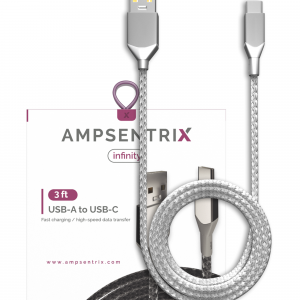 AmpSentrix Infinity USB-C to USB-A Cable (1m, 3ft) (Silver)