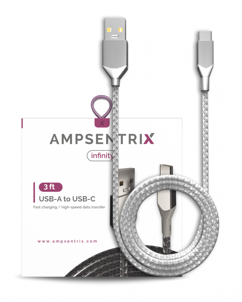 USB Type C To USB Type A Cable (1 m / 3 ft) (AmpSentrix Infinity) (Silver)