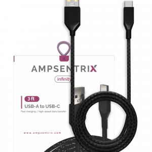 AmpSentrix Infinity USB-C to USB-A Cable (1m, 3ft) (Black)