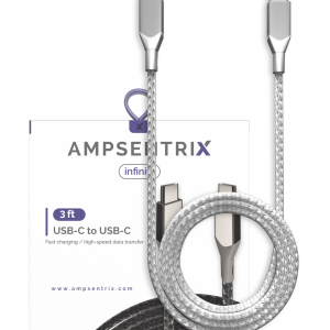 AmpSentrix Infinity USB-C to USB-C Cable (1m, 3ft) (Silver)