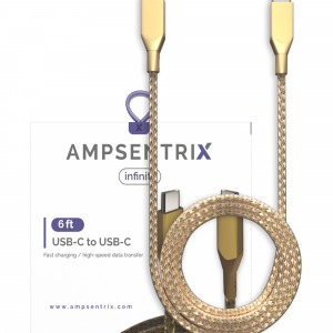 AmpSentrix Infinity USB-C to USB-C Cable (2m, 6ft) (Gold)
