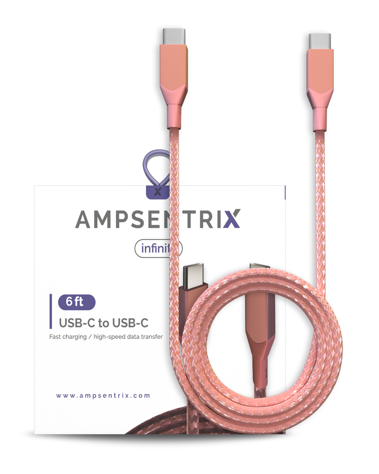 USB Type C To USB Type C Cable (1.8 m / 6 ft) (AmpSentrix Infinity) (Pink)