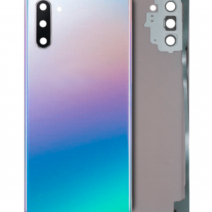 Back Cover Glass With Camera Lens For Samsung Galaxy Note 10 (No Logo) (Aftermarket Plus) (Aura Glow / Silver)
