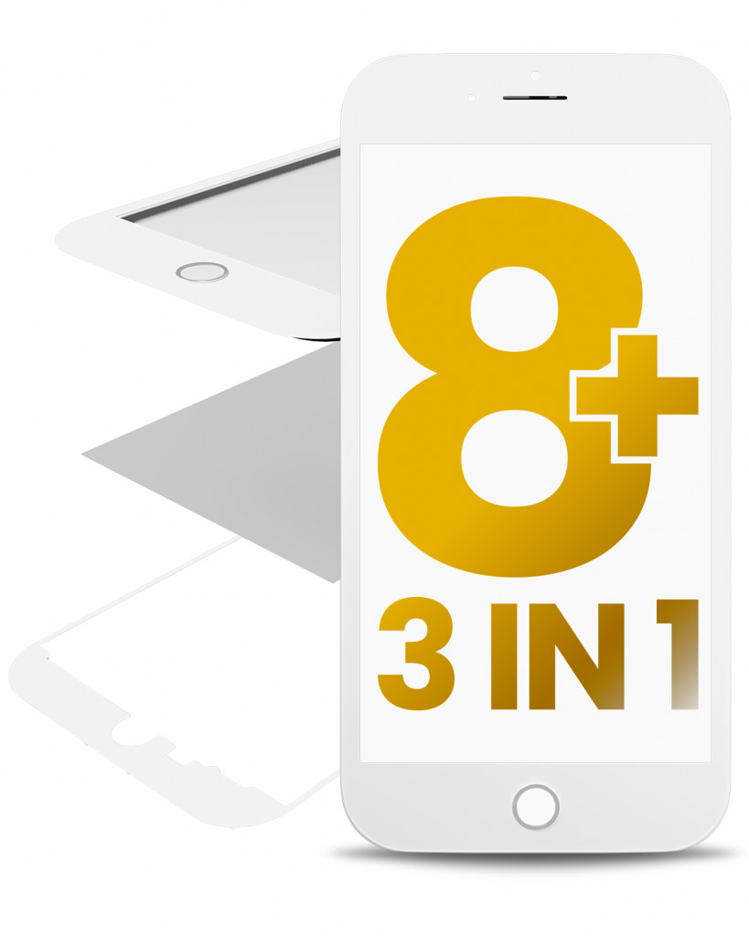 3 in 1 (Front Glass + Frame + OCA Pre-Installed) For iPhone 8 Plus (OCA Master) (White) (2 Pack)