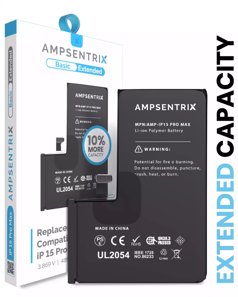 Replacement Battery For iPhone 15 Pro Max (AmpSentrix Basic Extended)