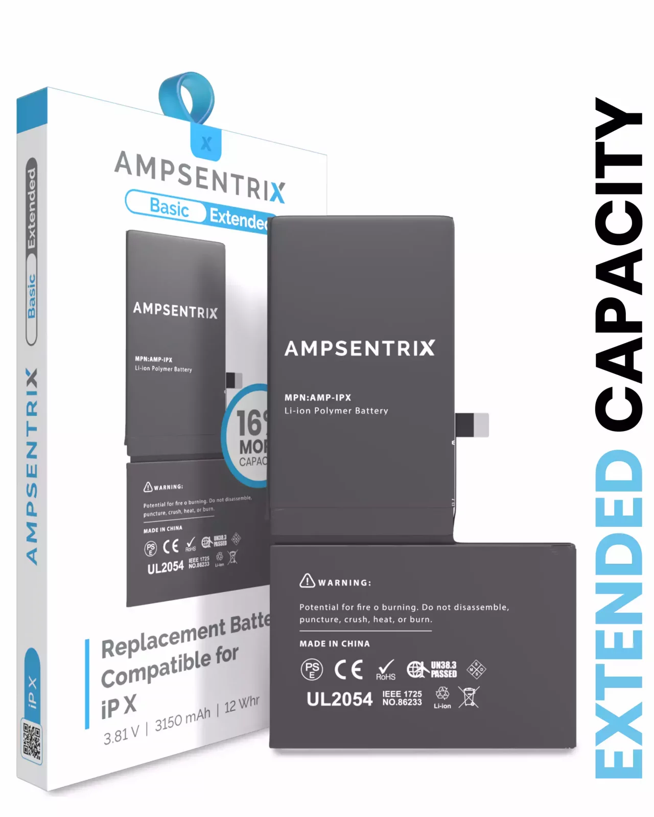 Replacement Battery For iPhone X (AmpSentrix Basic Extended)