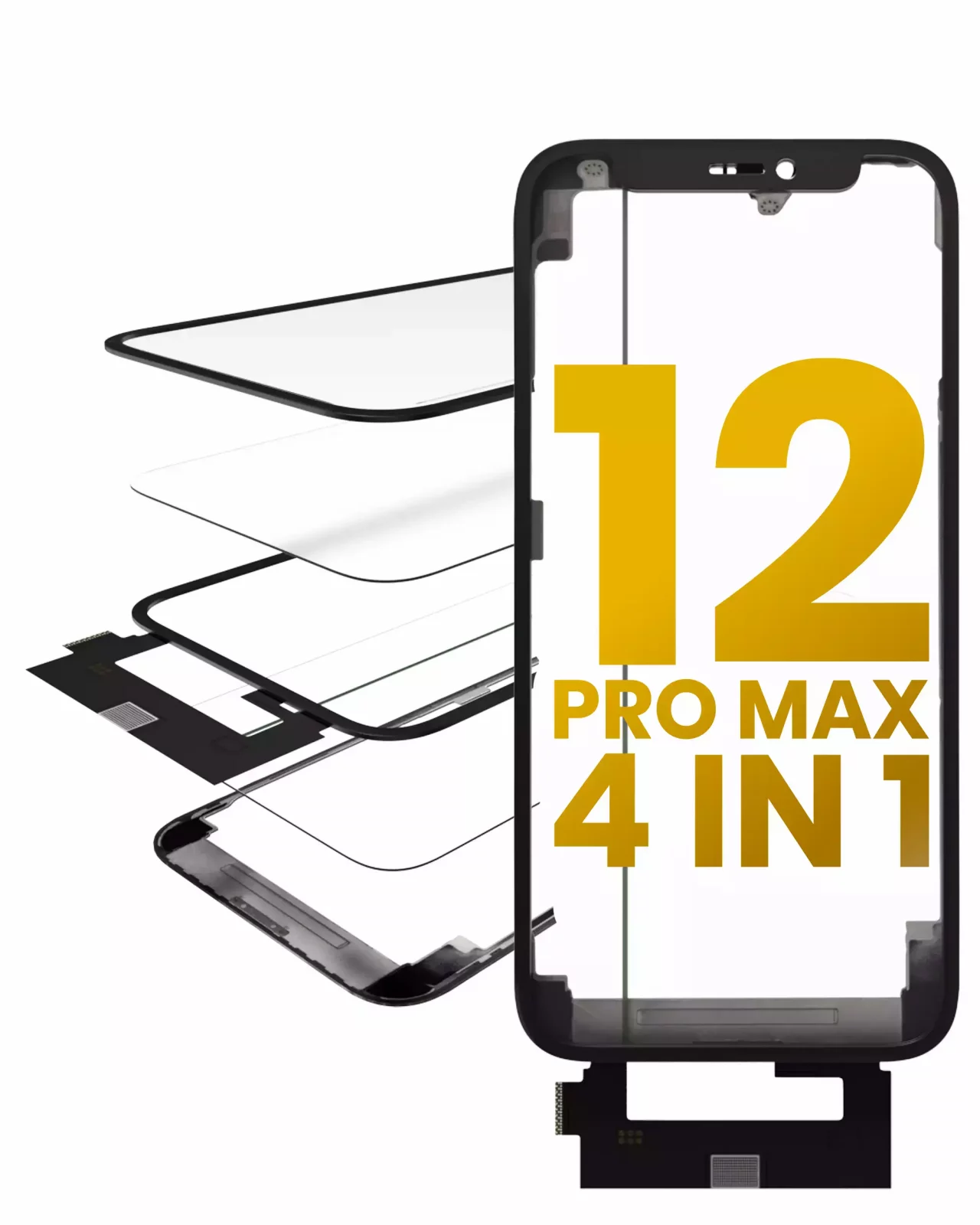 4 in 1 Short Flex (Digitizer Touch With Glass + OCA + Frame Pre-installed) For iPhone 12 Pro Max (OCA Master)