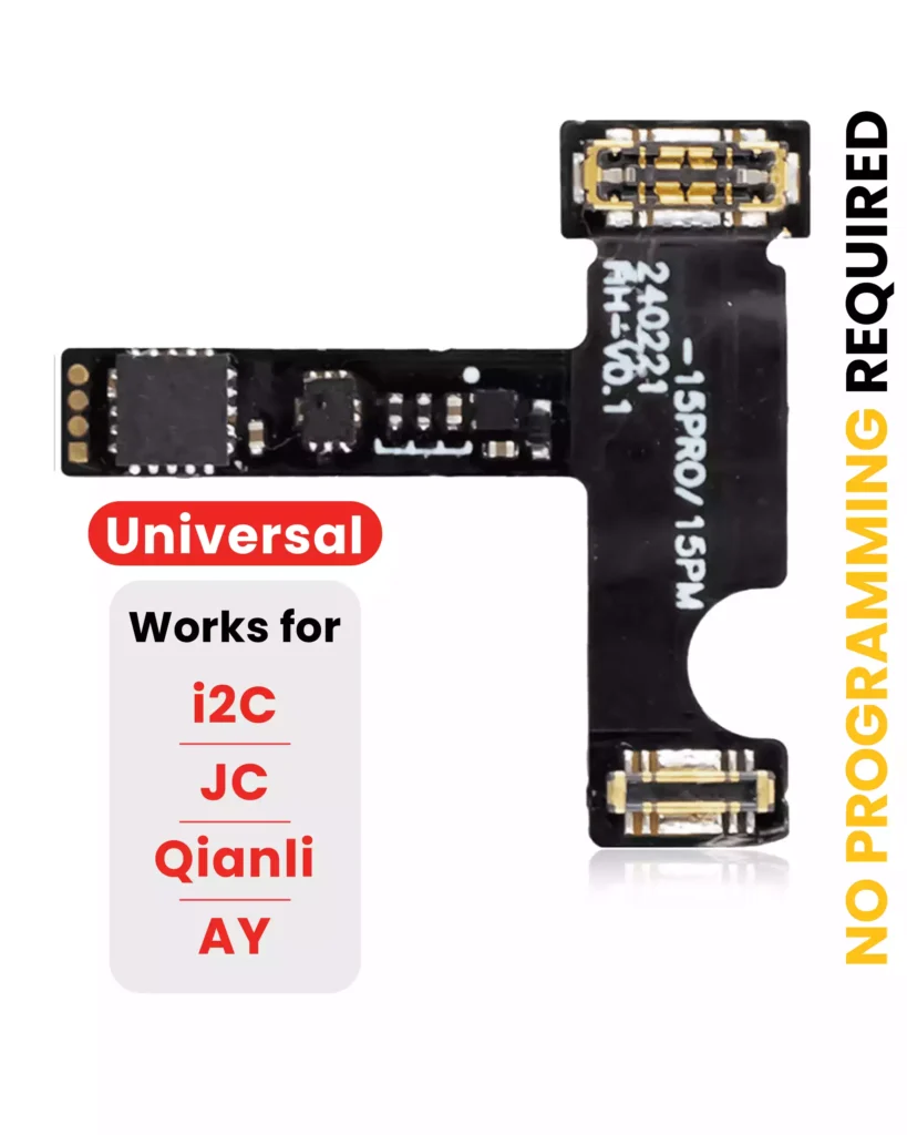 Pre-Programmed Universal Battery Tag-On Flex Cable (Soldering Not Required) For iPhone 15 Pro / 15 Pro Max (AmpSentrix) (With I2C, JCID, Qianli)