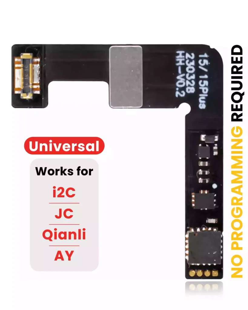 Pre-Programmed Universal Battery Tag-On Flex Cable (Soldering Not Required) For iPhone 15 / 15 Plus (AmpSentrix) (With I2C, JCID, Qianli)