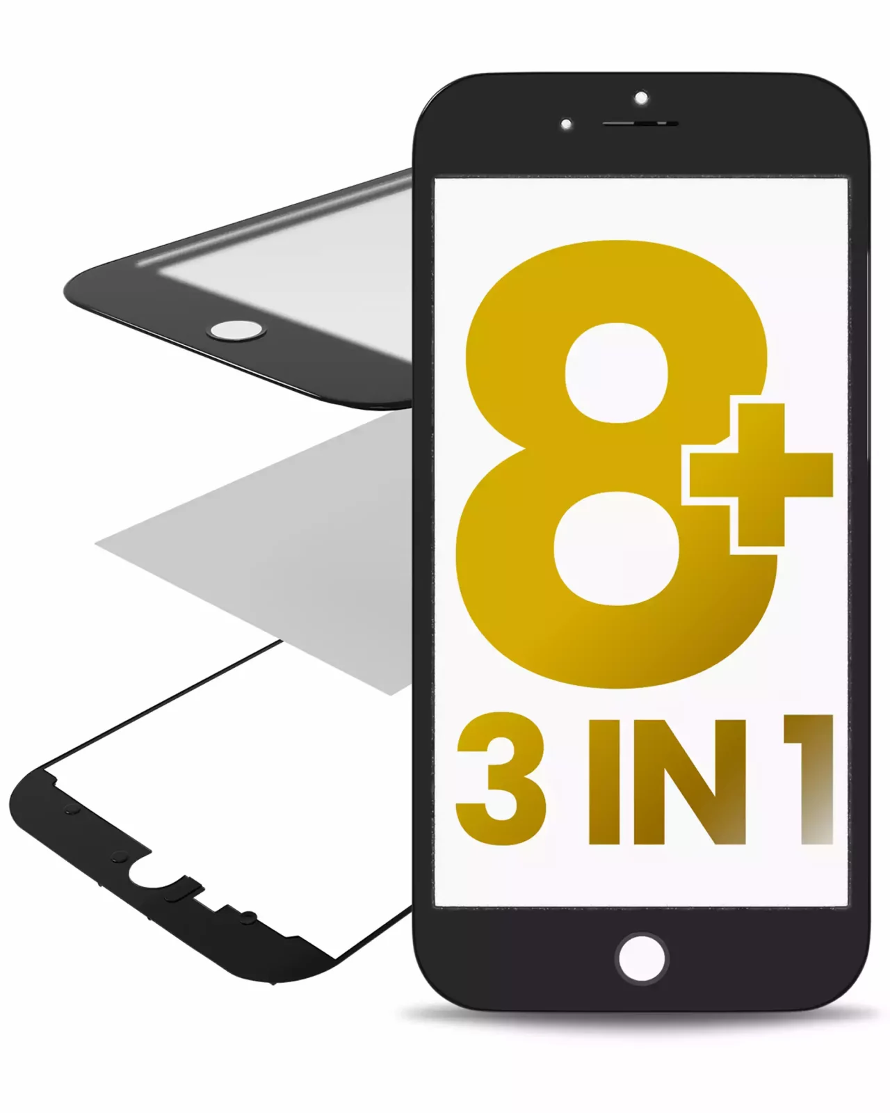 3 in 1 (Glass With OCA Pre-Installed + Frame) For iPhone 8 Plus (OCA Master) (2 Pack) (Black)