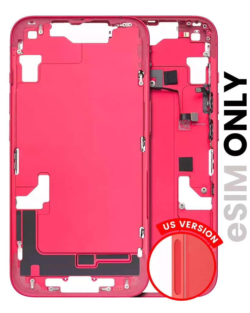 Mid-Frame Housing W/ Small Parts For iPhone 14 (US Version) (Used OEM Pull: Grade C) (Red)