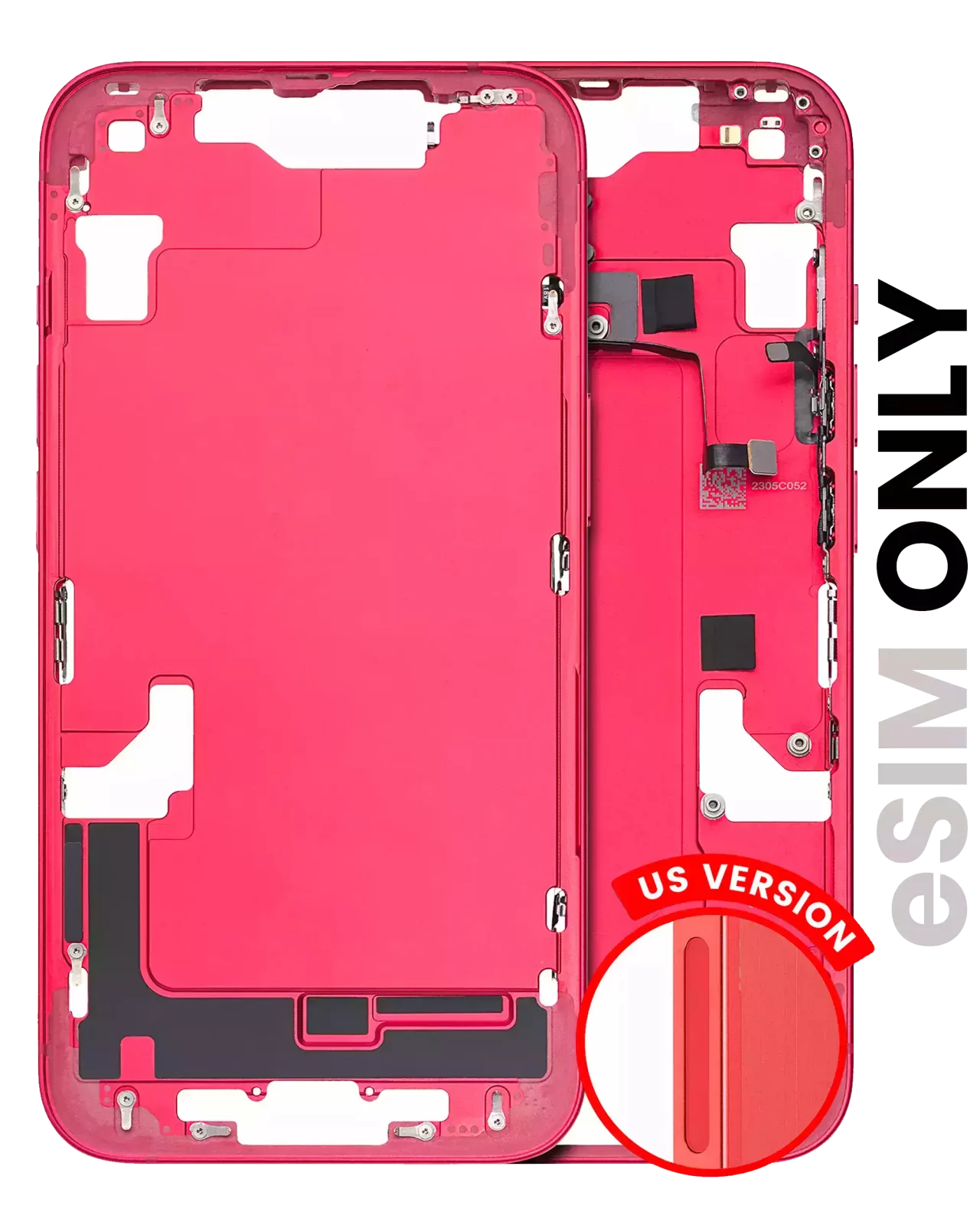 Mid-Frame Housing W/ Small Parts For iPhone 14 (US Version) (Used OEM Pull: Grade C) (Red)
