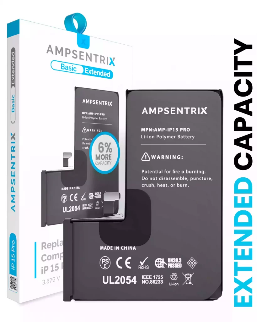 Replacement Battery For iPhone 15 Pro (AmpSentrix Basic Extended)