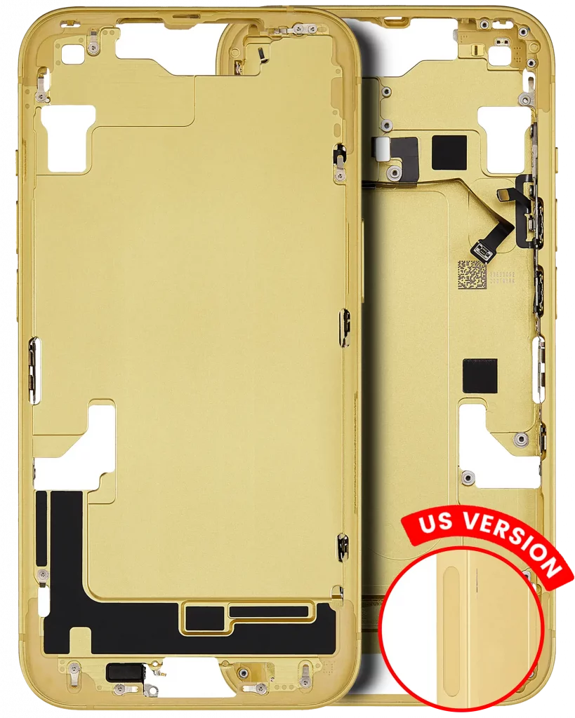 Mid-Frame Housing W/ Small Parts For iPhone 14 (US Version) (Used OEM Pull: Grade C) (Yellow)