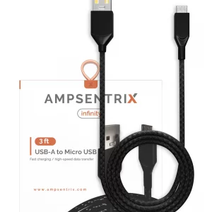 AmpSentrix Infinity Micro USB to USB-A Cable (1m, 3ft) (Black)