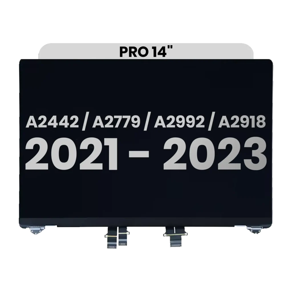 Complete LCD Display Assembly For MacBook Pro 14" (A2442 / Late 2021) / (A2779 / Late 2023 ) / (A2992 / Late 2023) / (A2918 / Late 2023) (Pre-installed Lid Angle Sensor cable) (Used OEM Pull: Grade B) (Silver)
