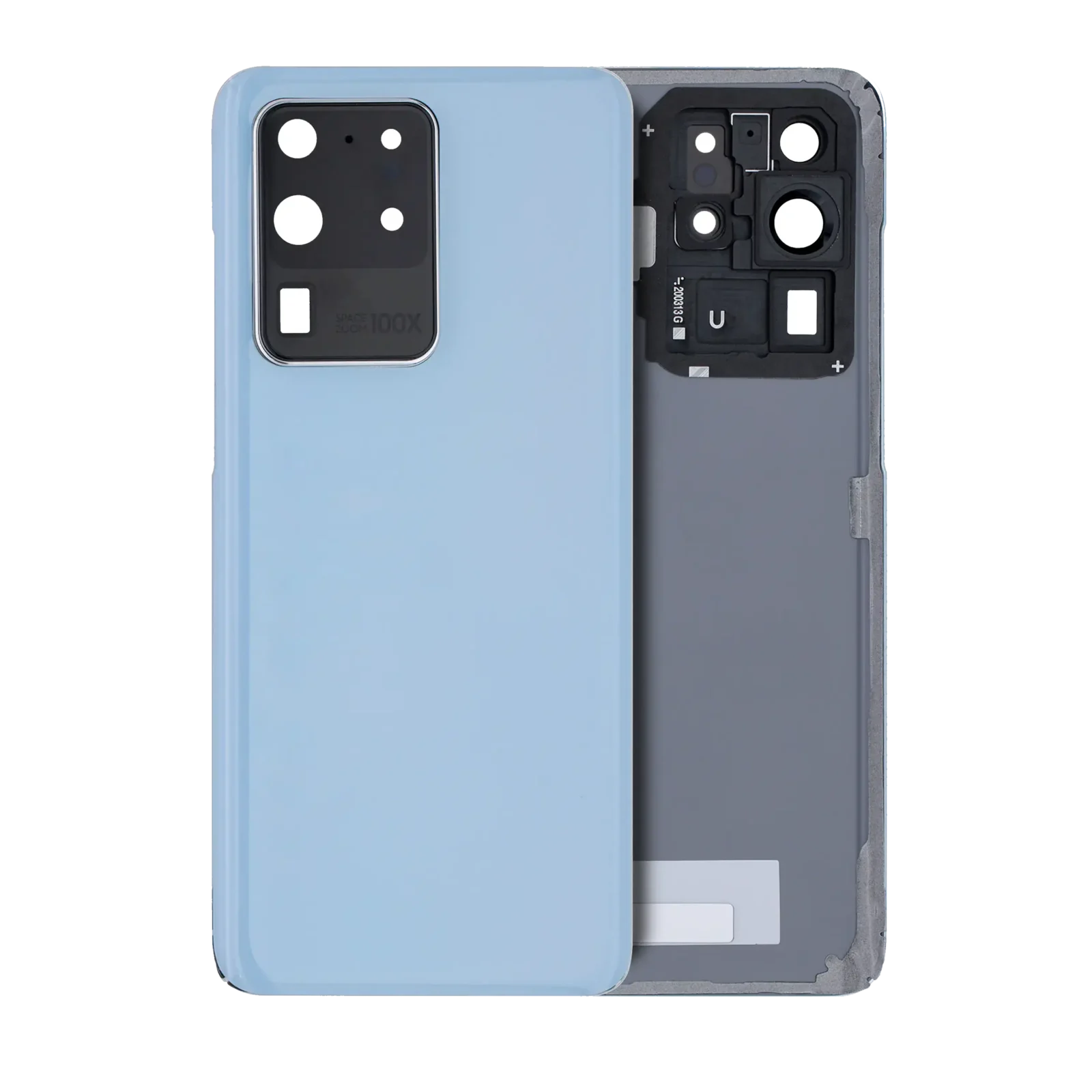 Back Cover Glass With Camera Lens For Samsung Galaxy S20 Ultra 5G (No Logo) (Aftermarket Plus) (Cloud Blue)