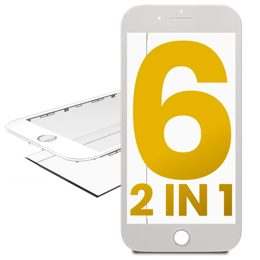 2 in 1 (Front Glass + Frame Pre-Installed) For iPhone 6 (White) (2 Pack)
