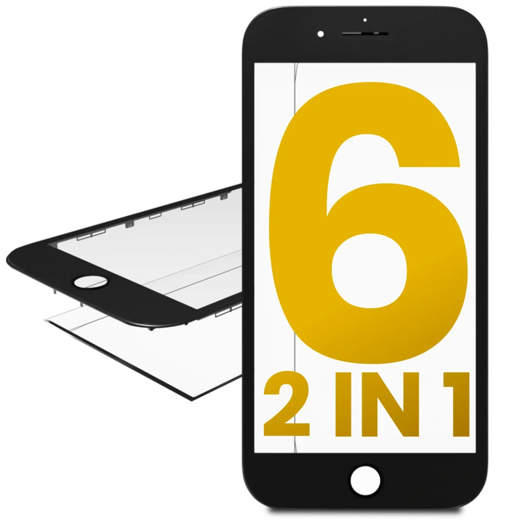 2 in 1 (Front Glass + Frame Pre-Installed) For iPhone 6 (Black) (2 Pack)