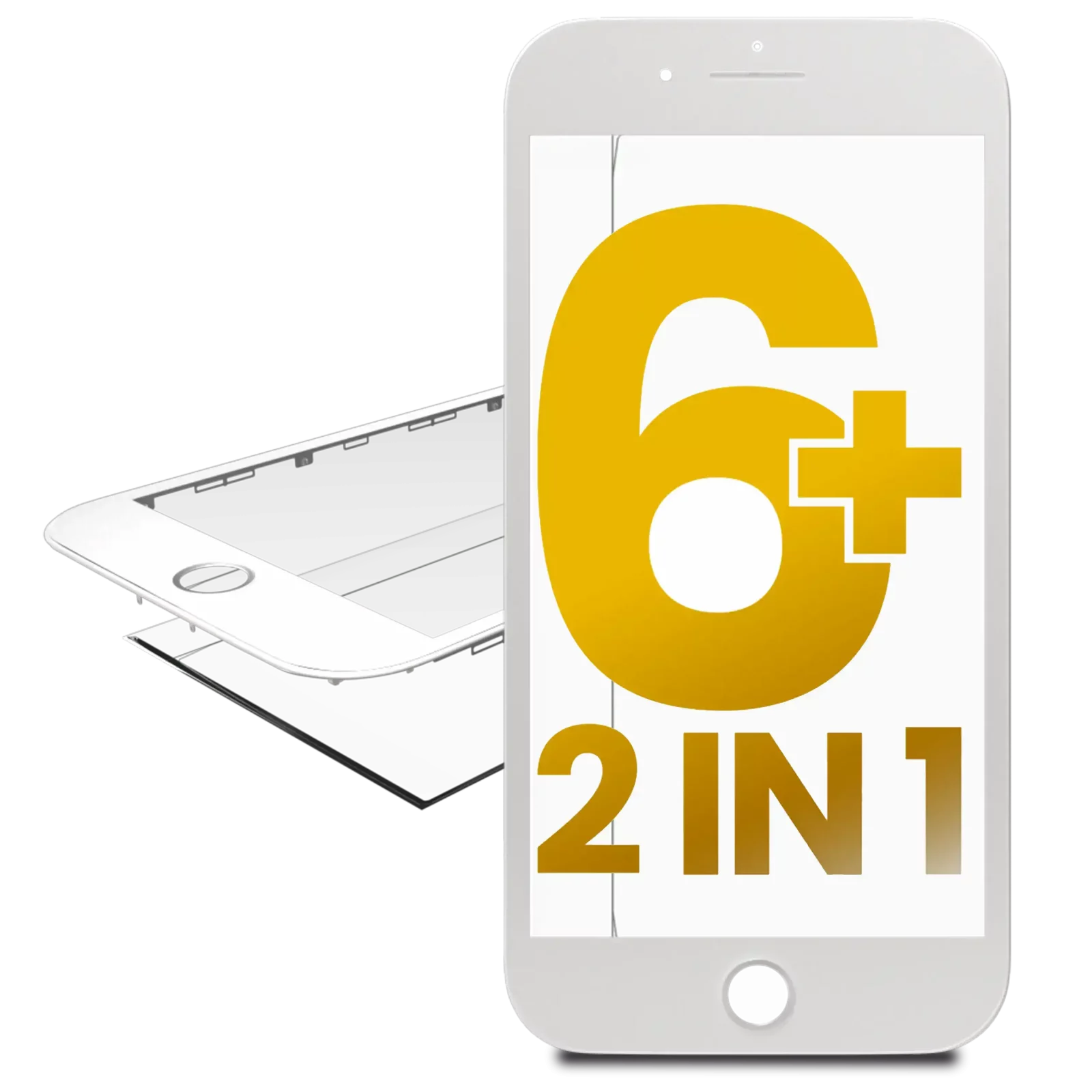 2 in 1 (Front Glass + Frame Pre-Installed) For iPhone 6 Plus (2 Pack) (White)