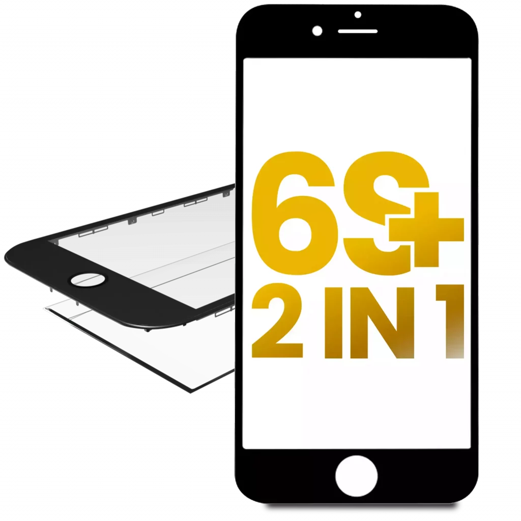 2 in 1 (Front Glass + Frame Pre-Installed) For iPhone 6S Plus (Black) (2 Pack)
