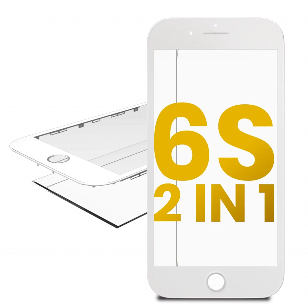 2 in 1 (Front Glass + Frame Pre-Installed) For iPhone 6S (White) (2 Pack)
