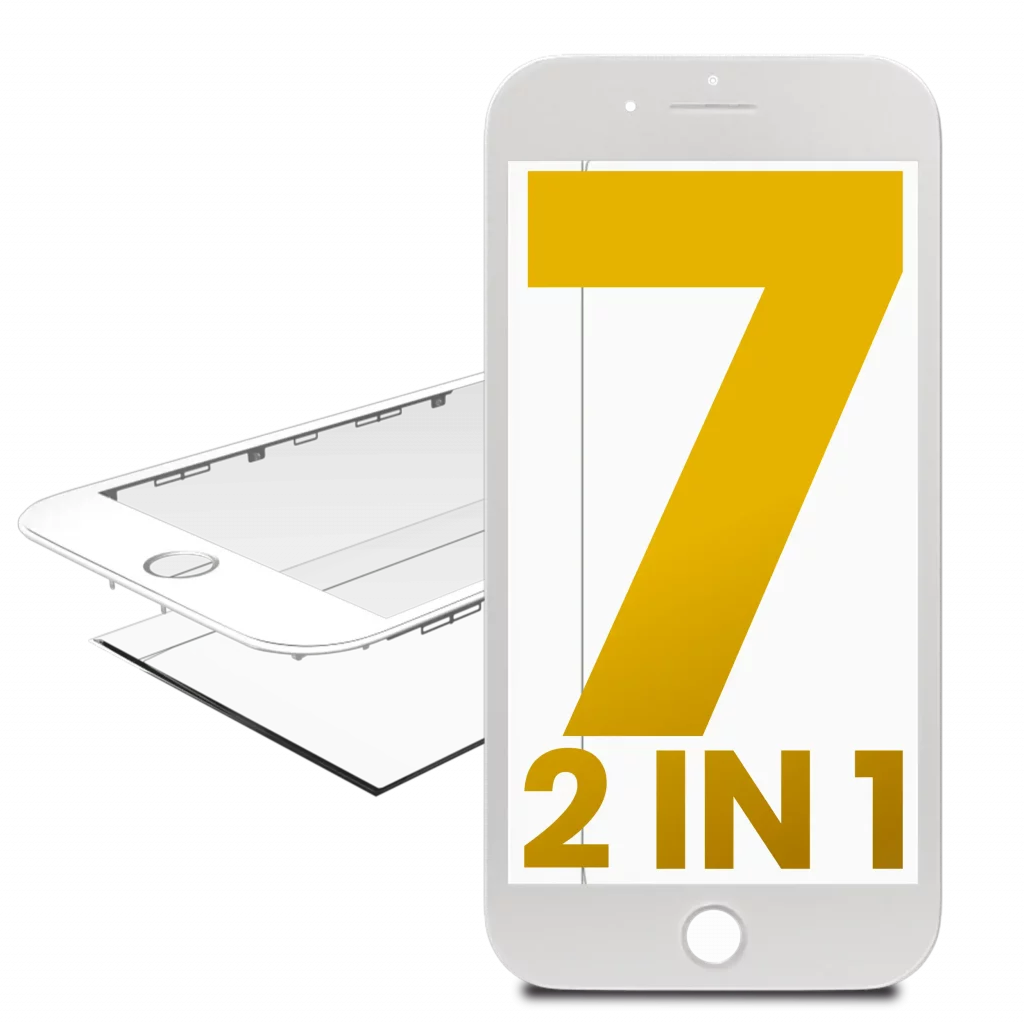 2 in 1 (Front Glass + Frame Pre-Installed) For iPhone 7 (White) (2 Pack)