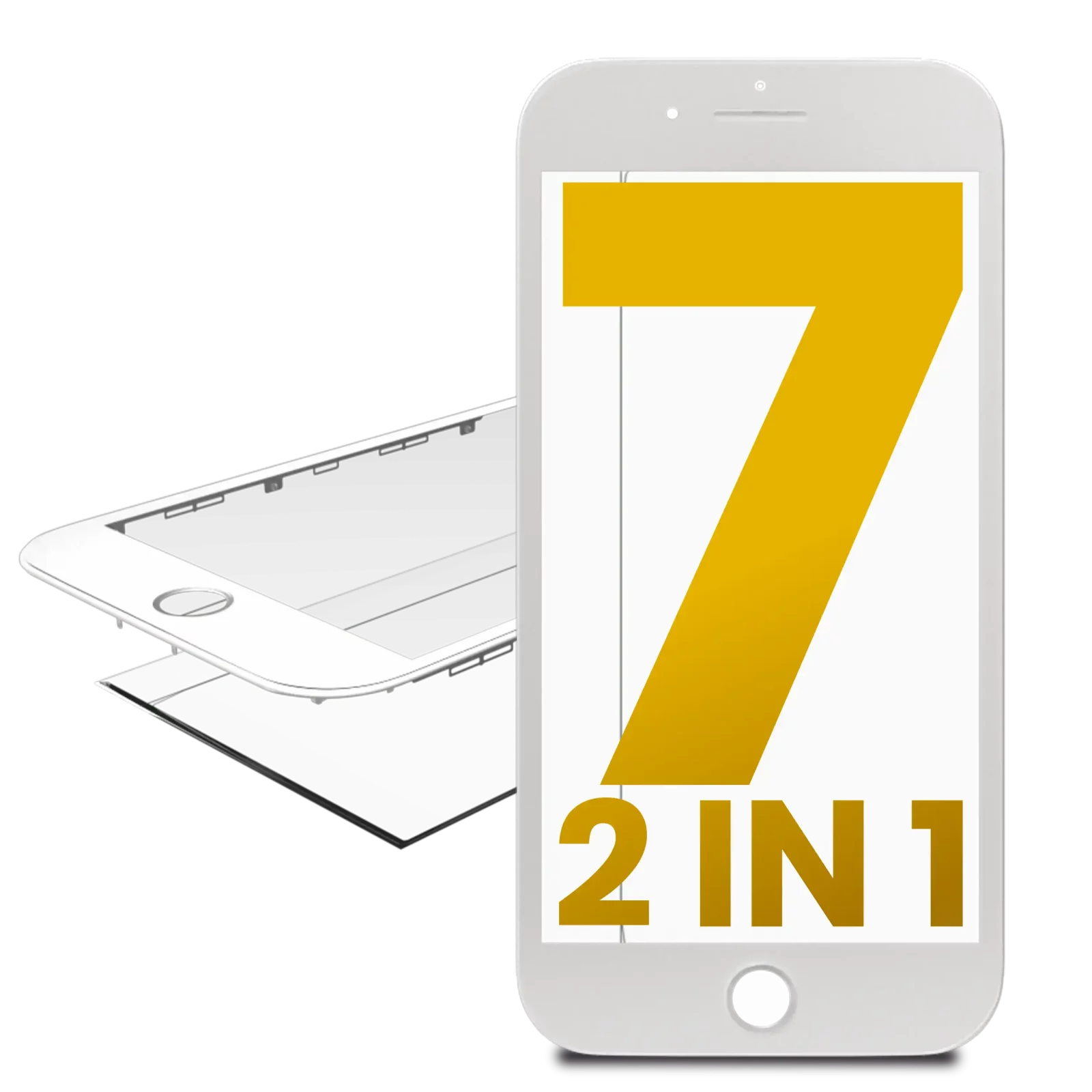2 in 1 (Front Glass + Frame Pre-Installed) For iPhone 7 (2 Pack) (White)