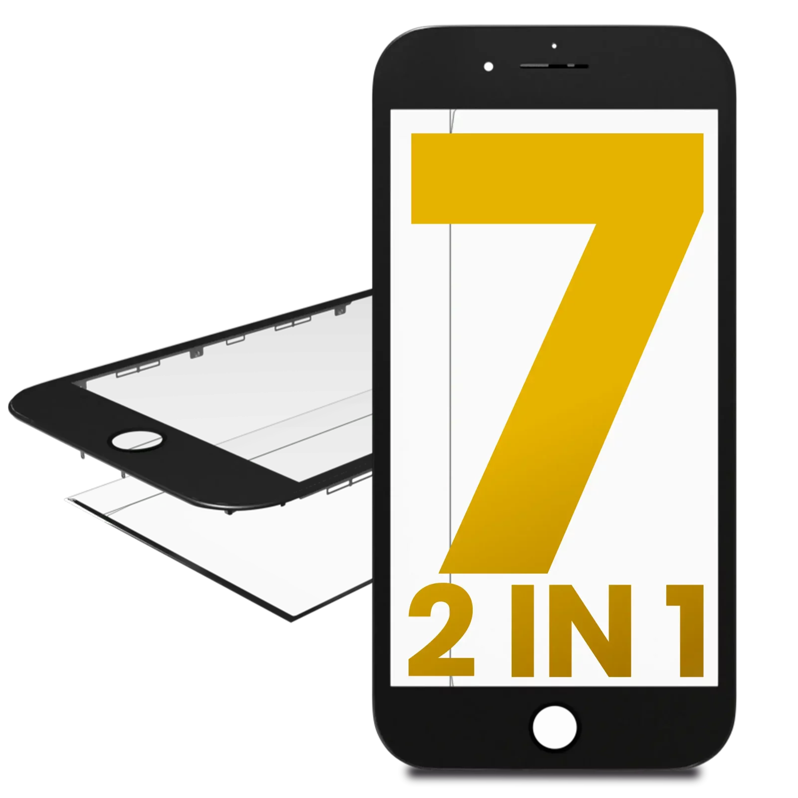 2 in 1 (Front Glass + Frame Pre-Installed) For iPhone 7 (2 Pack) (Black)