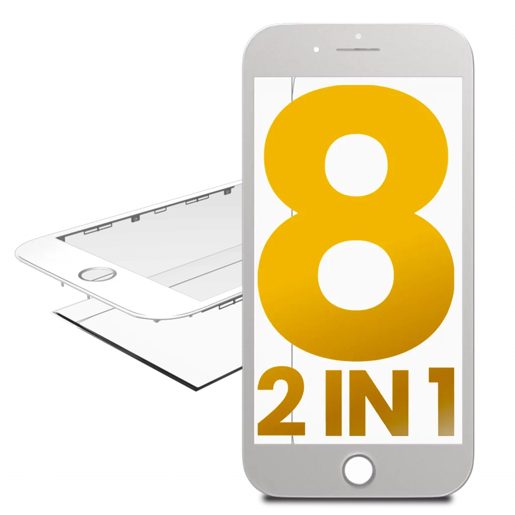 2 in 1 (Front Glass + Frame) For iPhone 8 (White) (2 Pack)
