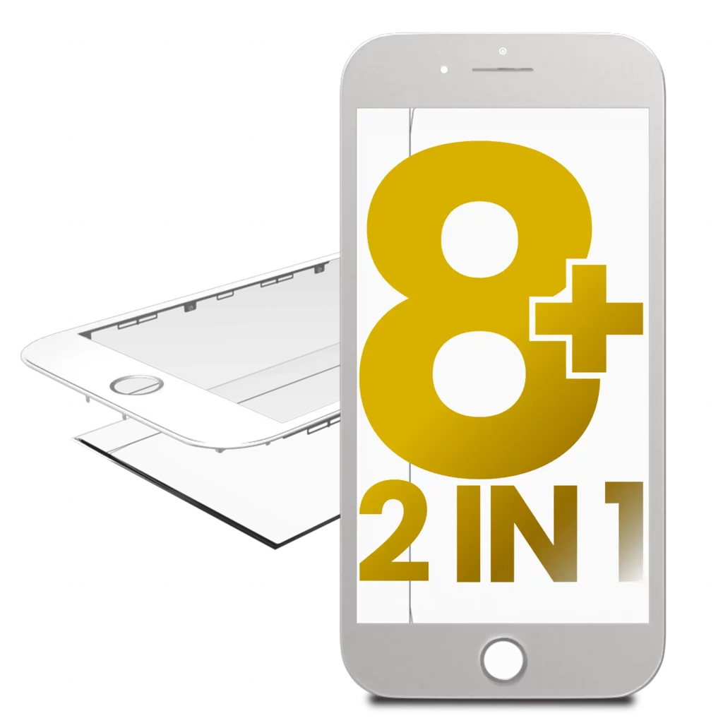 2 in 1 (Front Glass + Frame Pre-Installed) For iPhone 8 Plus (Premium) (White) (2 Pack)